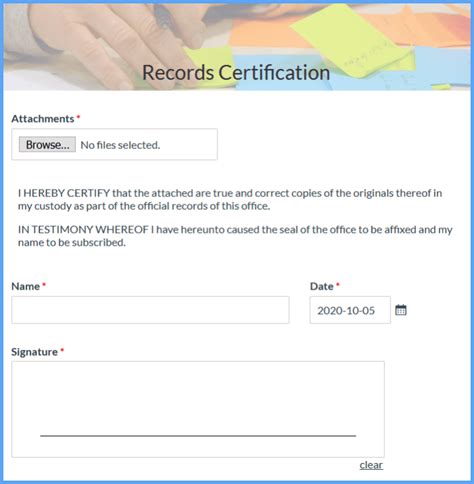 Records Certification Form Template Formsite