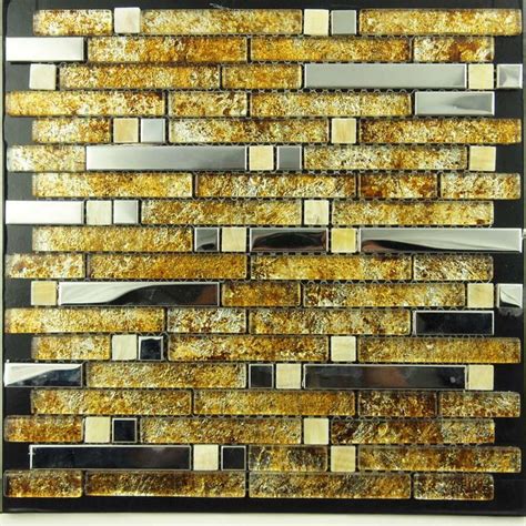 Metal And Glass Silver Stainless Steel Backsplash Wall Tiles Gold