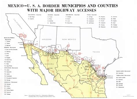 Map Of Mexico Usa Border Municipios And Counties With Major