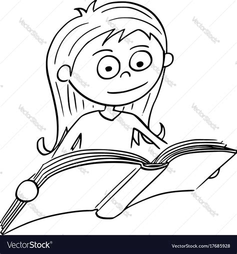 Cartoon Of Girl Reading A Book Royalty Free Vector Image