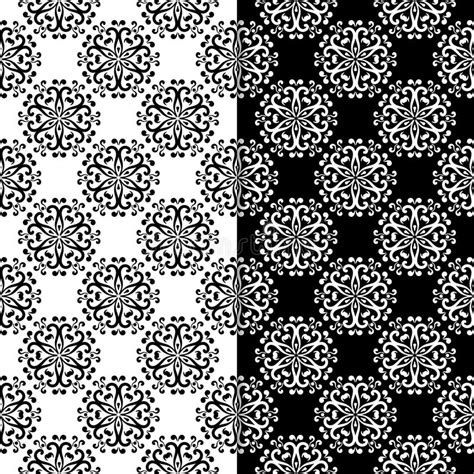Black And White Floral Seamless Patterns Set Of Backgrounds Stock