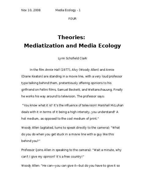 Doc Theories Mediatization And Media Ecology Lynn Schofield Clark