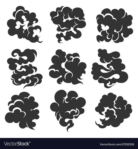 Cartoon Black Smoke Cloud Set Royalty Free Vector Image