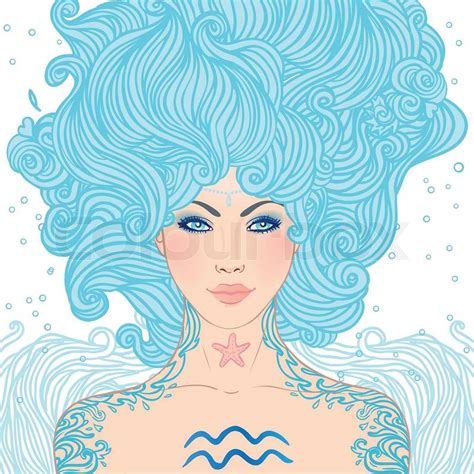 Illustration Of Aquarius Astrological Sign As A Beautiful Girl Stock