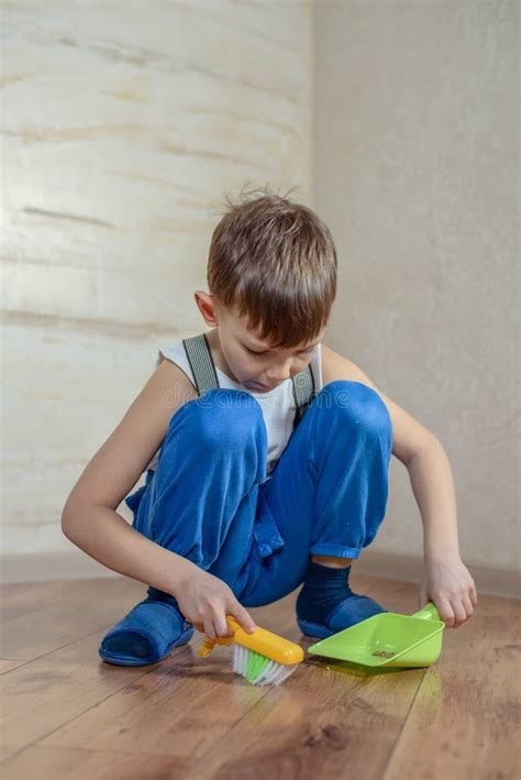 Child Using Toy Broom And Dustpan Stock Image Image Of Entertainment