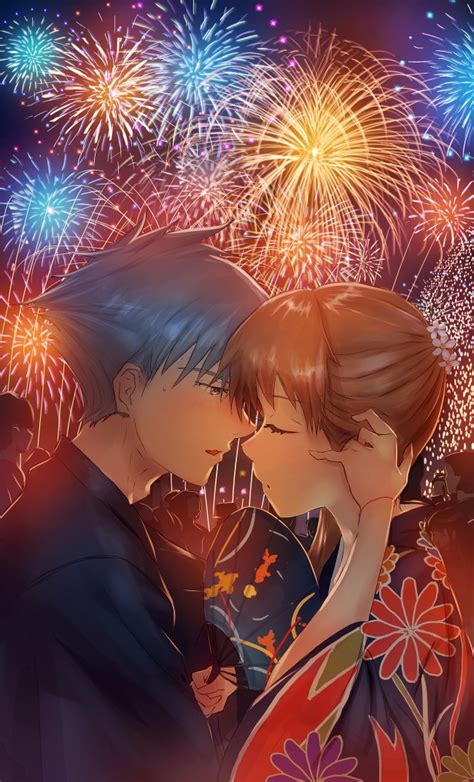 Anime Couple Firework Shows Simple Wallpaper Hd Posted By Zoey Tremblay