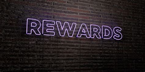 Rewards Realistic Neon Sign On Brick Wall Background Authentic