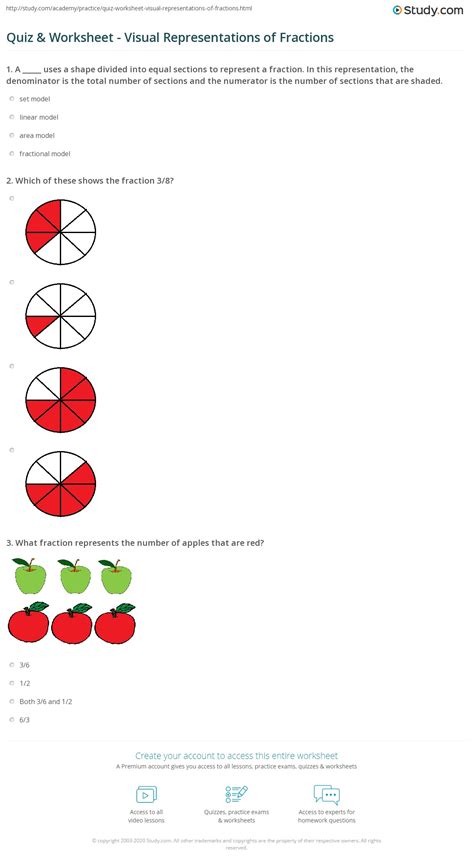 Quiz And Worksheet Visual Representations Of Fractions