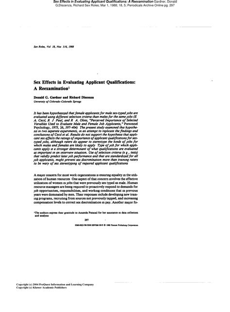 Pdf Sex Effects In Evaluating Applicant Qualifications A Reexamination