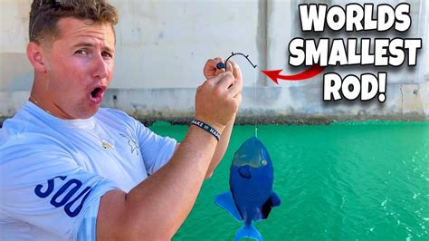 Worlds Smallest Fishing Rod Challenge New Pet Fish Youtube