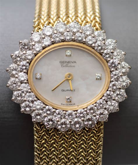 14k Yellow Gold Ladies Estate Geneva Diamond Watch 675 Inch