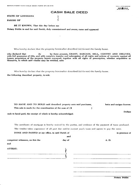 Cash Sale Deed Louisiana Fill Out And Sign Online Dochub