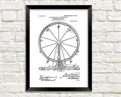 Ferris Wheel Patent Print Fun Fairground Ride Blueprint Art Etsy