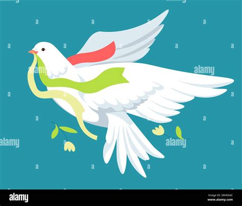 Dove Flying With Ribbons And Flowers Peace Vector Stock Vector Image