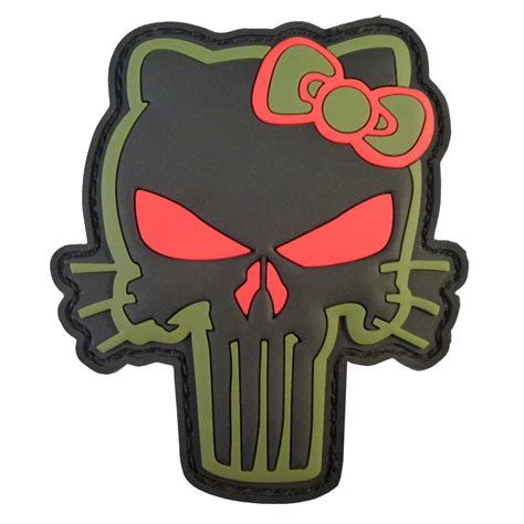 Punisher Skull Hello Kitty Pvc 3d Rubber Olive Drab Green 2after1