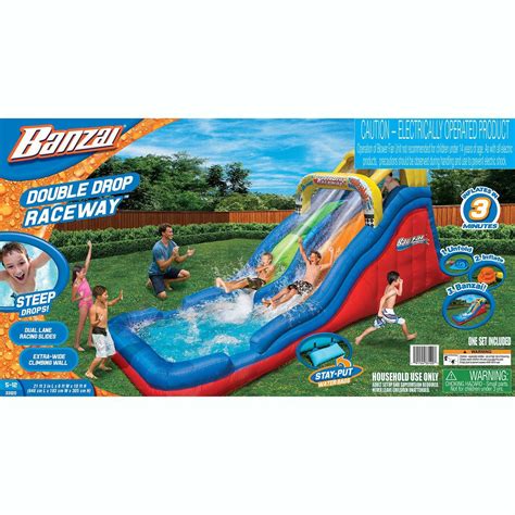 Banzai Double Drop Kids 2 Lane Raceway Inflatable Outdoor Bounce Water