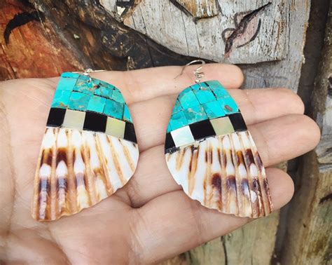 Turquoise Earrings On Spiny Oyster Shell Santo Domingo Mosaic Inlay