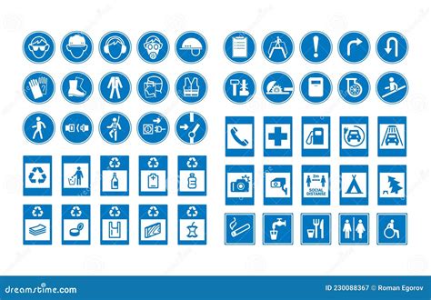 Mandatory Sign Safety And Caution Symbols On Construction And Factory