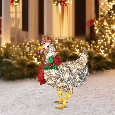 Christmas Light Up Chicken With Scarf Holiday Decoration Outdoor Decor