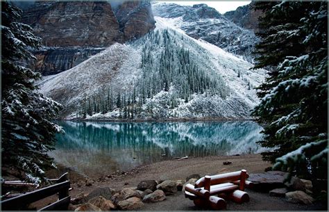 Landscape Nature Canada Mountain Winter Snow Lake Wallpapers Hd