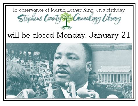 Library Closed Mlk Day January 21st 2019 Stephens County Genealogy