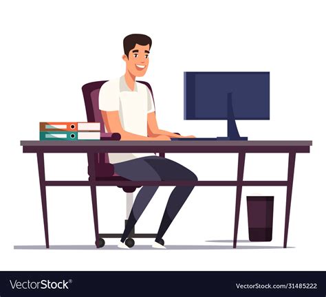 Cartoon Man Worker Typing On Computer Keyboard Vector Image