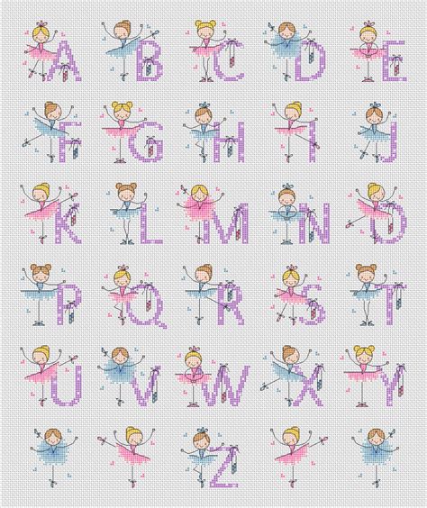 Spongebob squarepants cross stitch alphabet uppercase letters made with pcstitch software. Ballerina Alphabet Cross Stitch Pattern