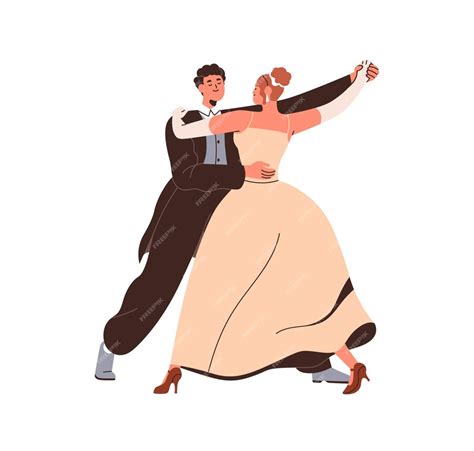 Premium Vector Waltz Dancers Partners Woman In Dress And Man In Suit Couple Performing Pair