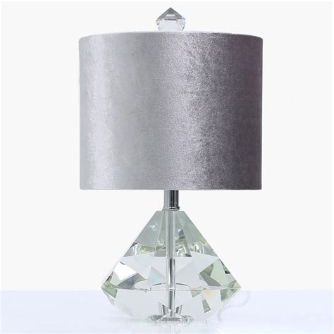 Crystal Diamond Table Lamp With 9inch Grey Velvet Shade 38cm Picture