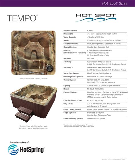 Hot Spring Spot Tempo Spec Sheet
