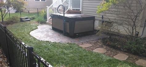 Start your pattern at the edge of the perimeter, setting each paver stone flat into. Hot Tub Paver Patio Surround in Annapolis MD - Three ...