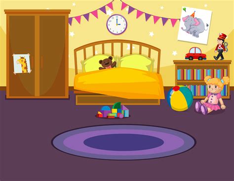 Messy Child Attic Bedroom Interior Cartoon Vector Ima