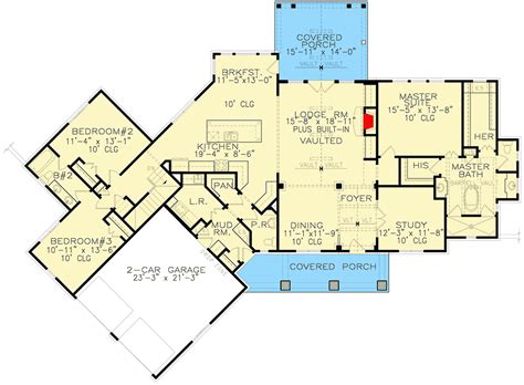 Plan 25675ge Open Concept One Story Country Home Plan With Angled