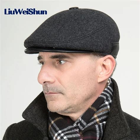 Lws Winter Elderly Men Hat Newsboy Cap Flat Beret Cap For Male Thick