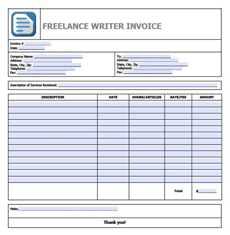 Freelance Writing Invoice Template Edit And Download Bonsai