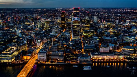 London Skyline By Night 4k Wallpaper Desktop Background