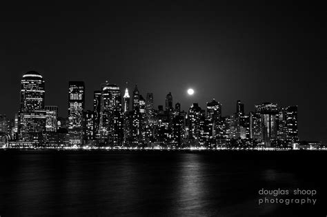 Download New York City Skyline Night Black And White Pixel Hd By
