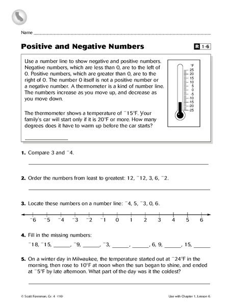 Word Problem Worksheets For Positive And Negative Numbers
