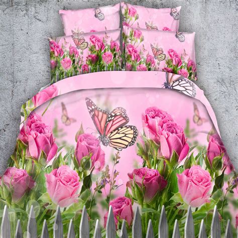 Princess Pink Floral Butterfly 3d Comforter Cover 3 4pc Girls Bedding Sets Twin Queen Super King