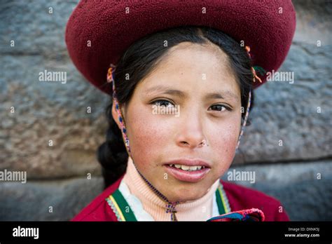 Peru Cusco Portrait Of An Indian Girl Stock Photo Alamy