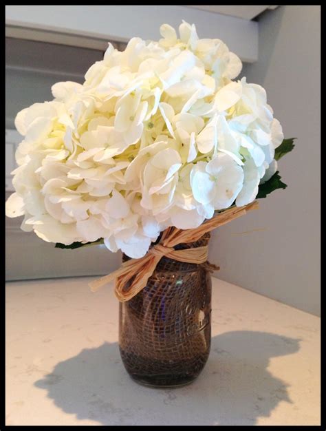 Bridal Shower Center Piece White Hydrangea Mason Jar Burlap And
