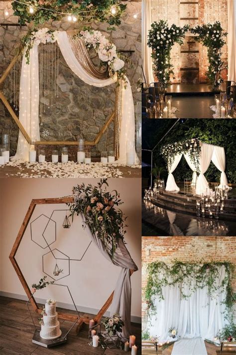 Rustic Night Indoor Wedding Ceremoney Backdrop Ideas With Lighting