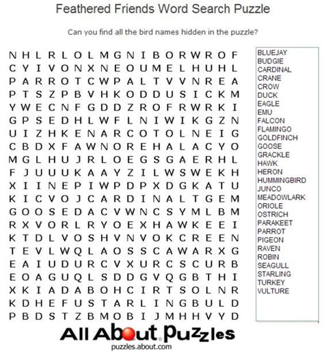 Ready to print and enjoy. Animal Word Search Games in Large Print: Feathered Friends ...