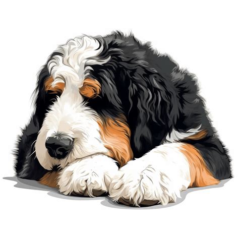 Bernedoodle Dog Clip Art Simple Vivid Colors Tired Sleeping Head