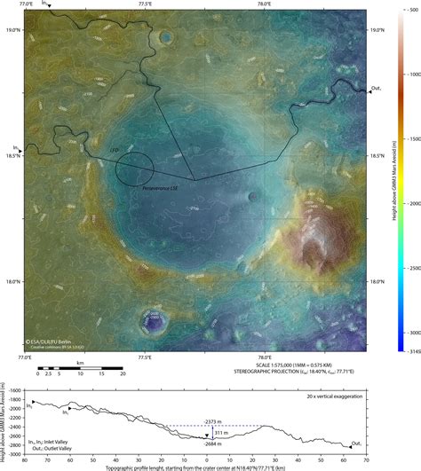Esa New Topographic Map Of Jezero Crater Mars 2020s Future Home