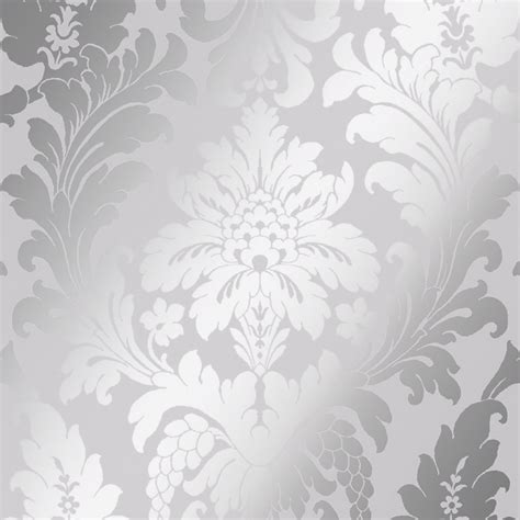 Shimmer Metallic Grande Damask Wallpaper In Soft Grey And Silver I Love