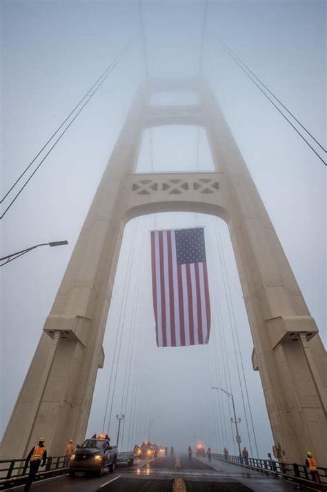 How Mackinac Bridge Workers Hung The Giant Flag In 9 Pictures