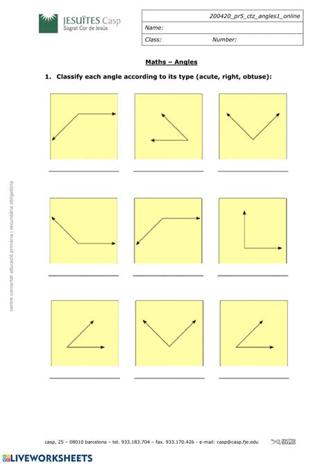 Classification angles worksheet