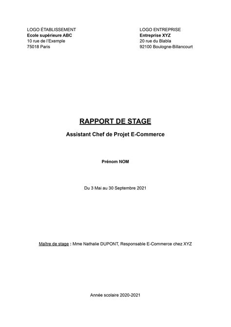 Exemple De Page De Garde Pour Rapport De Stage Joy