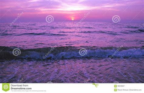 Beautiful Purple Sunset Burning Skies Over The Sea Stock Image Image